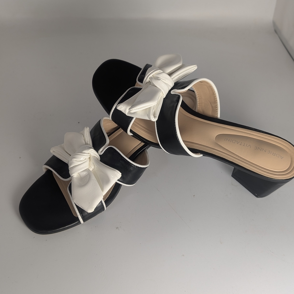 Adrienne Vittadini Black and White Bow Mules